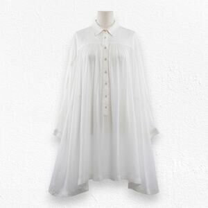 Free People Ivory Textured Babydoll Tunic Blouse Oversized Top Size Small Petite